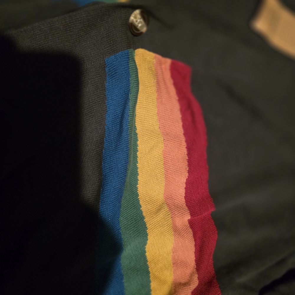 NATURAL LIFE Gray Cardigan with Rainbow Stripes - Picture 2 of 6